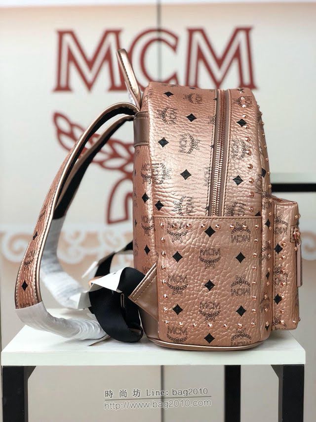 MCM雙肩包 原單 5917小號 香檳色 夏季新款 純手工定制版 MCM女後背包  mdmc1113